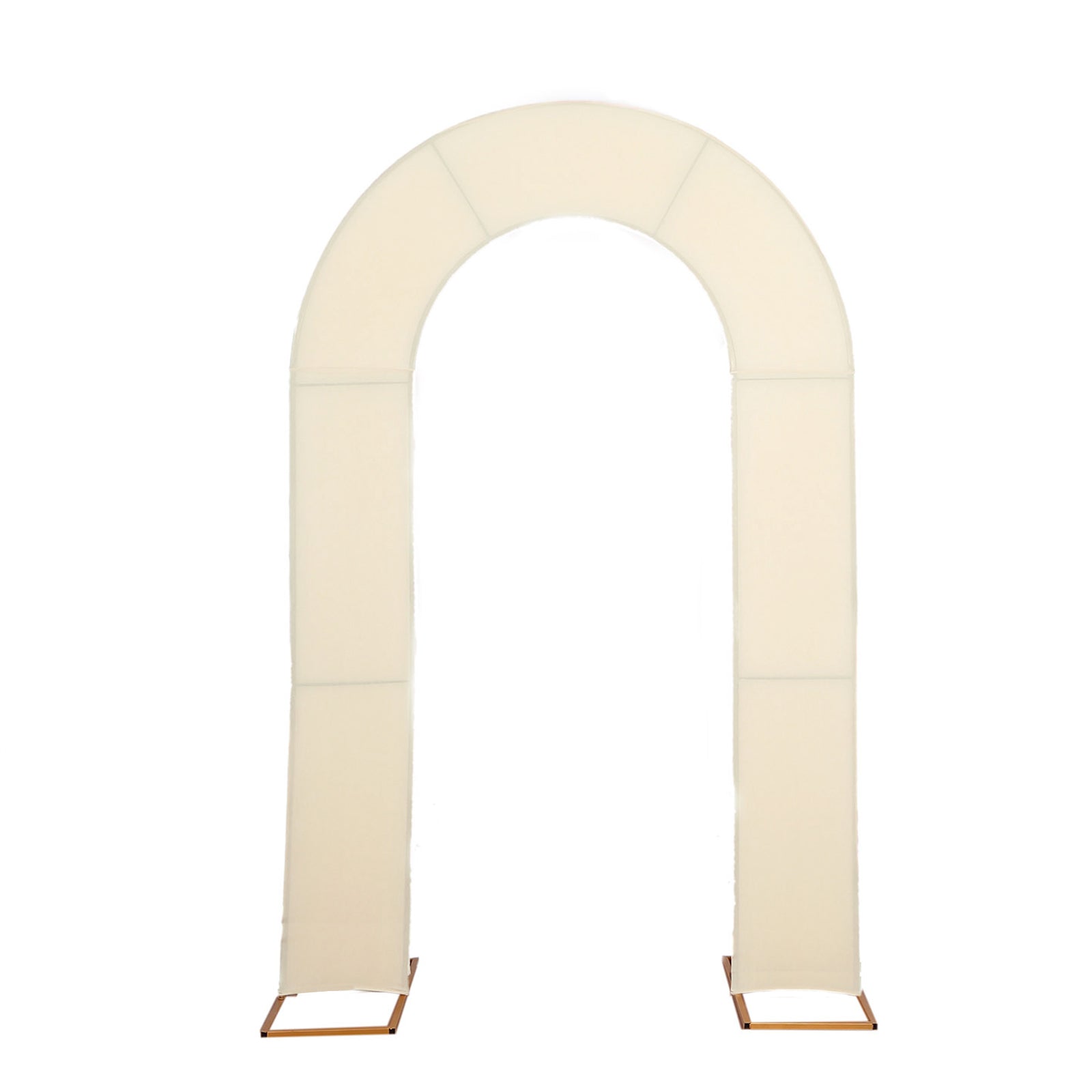 Beige spandex fitted wedding arch cover backdrop.