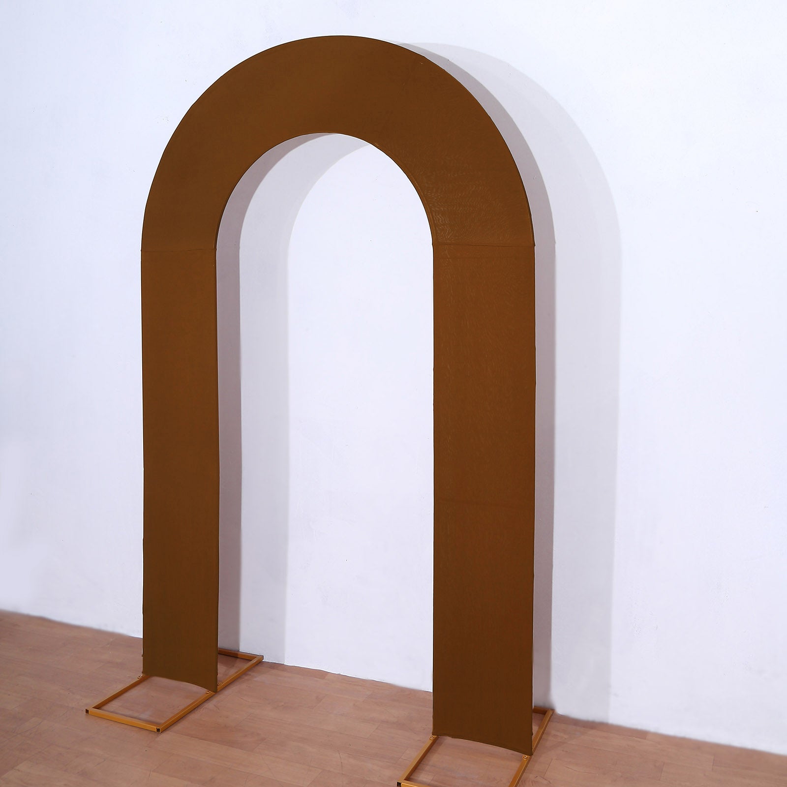 Cinnamon brown spandex fitted wedding arch cover backdrop.
