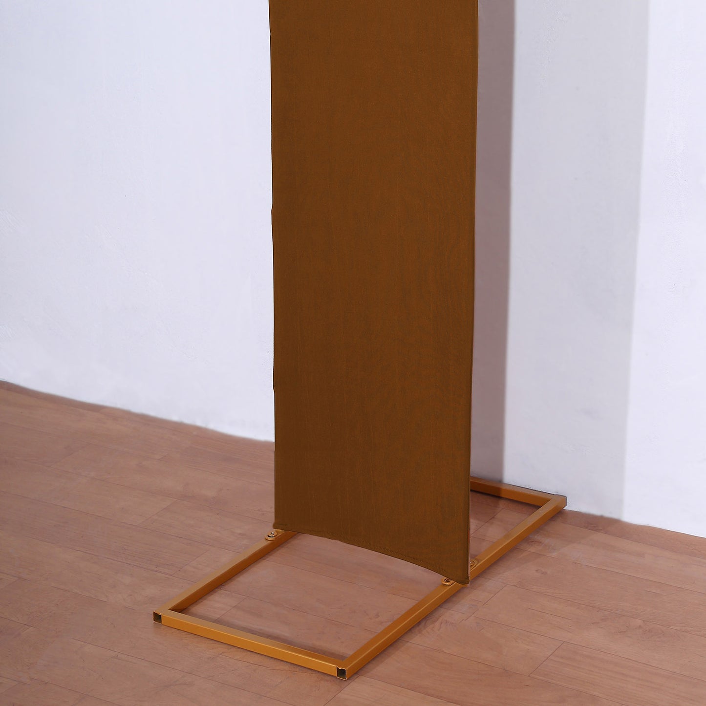 Cinnamon brown spandex fitted wedding arch cover backdrop.