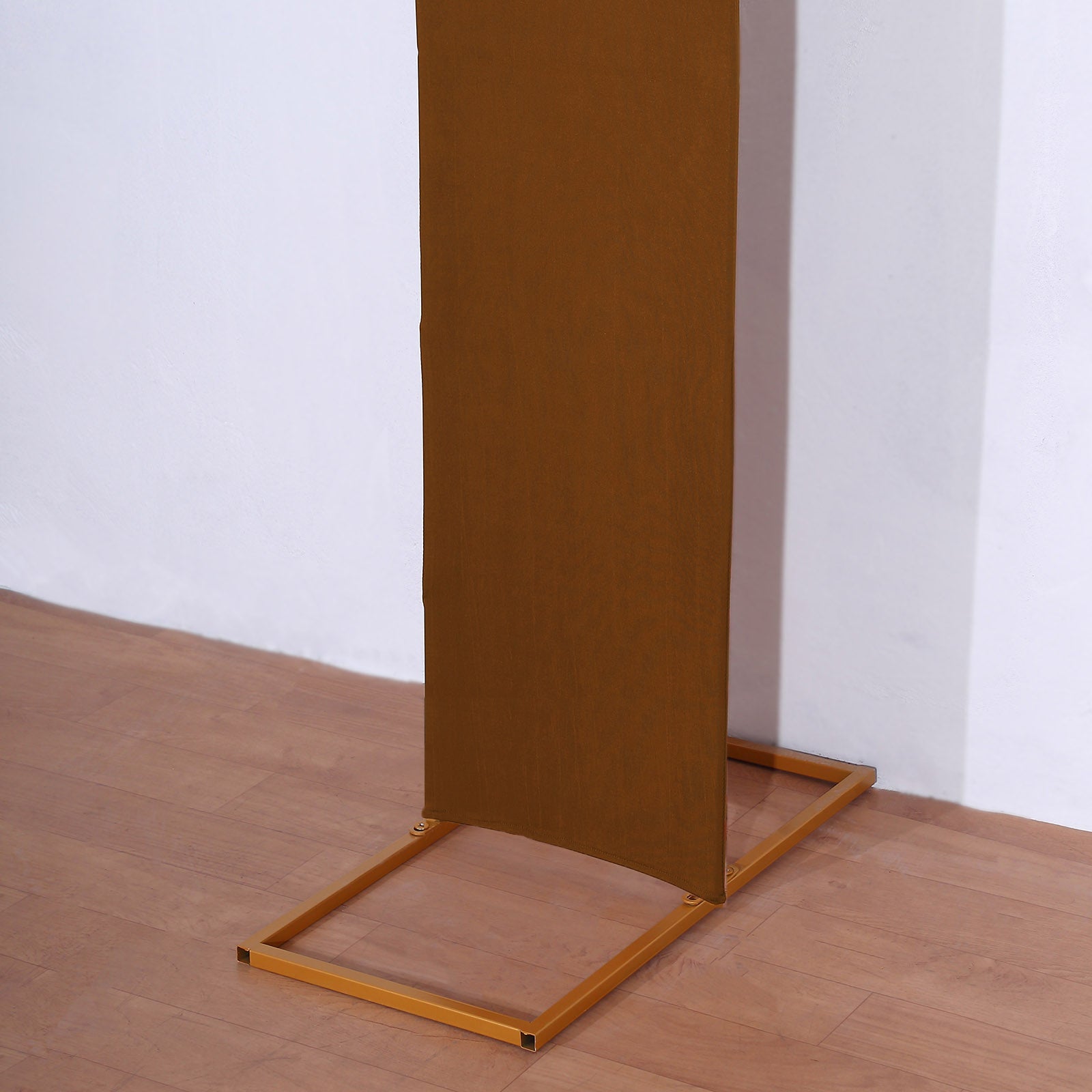 Cinnamon brown spandex fitted wedding arch cover backdrop.