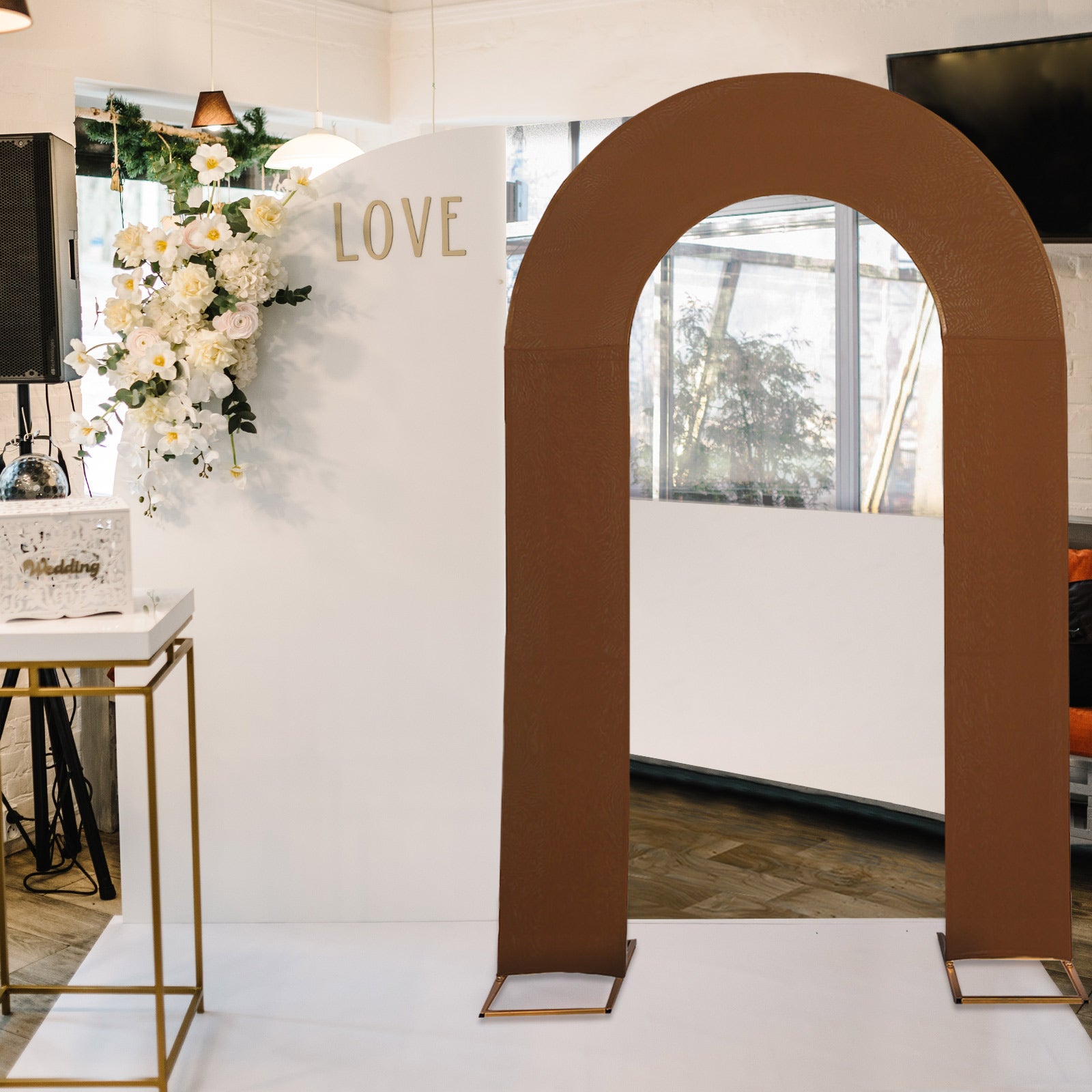 8ft cinnamon brown spandex fitted wedding arch cover backdrop
