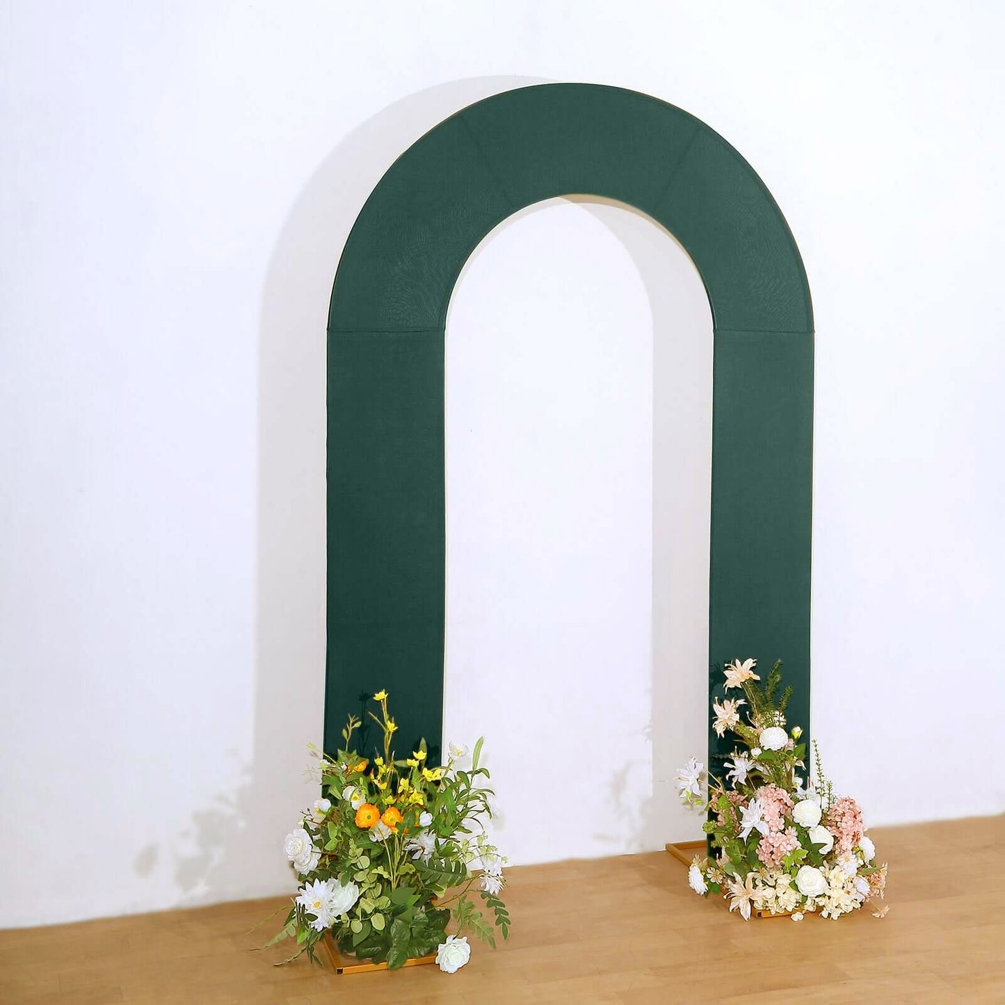8ft Hunter Emerald Green Spandex Fitted Open Arch Wedding Arch Cover, Double-Sided U-Shaped Backdrop Slipcover