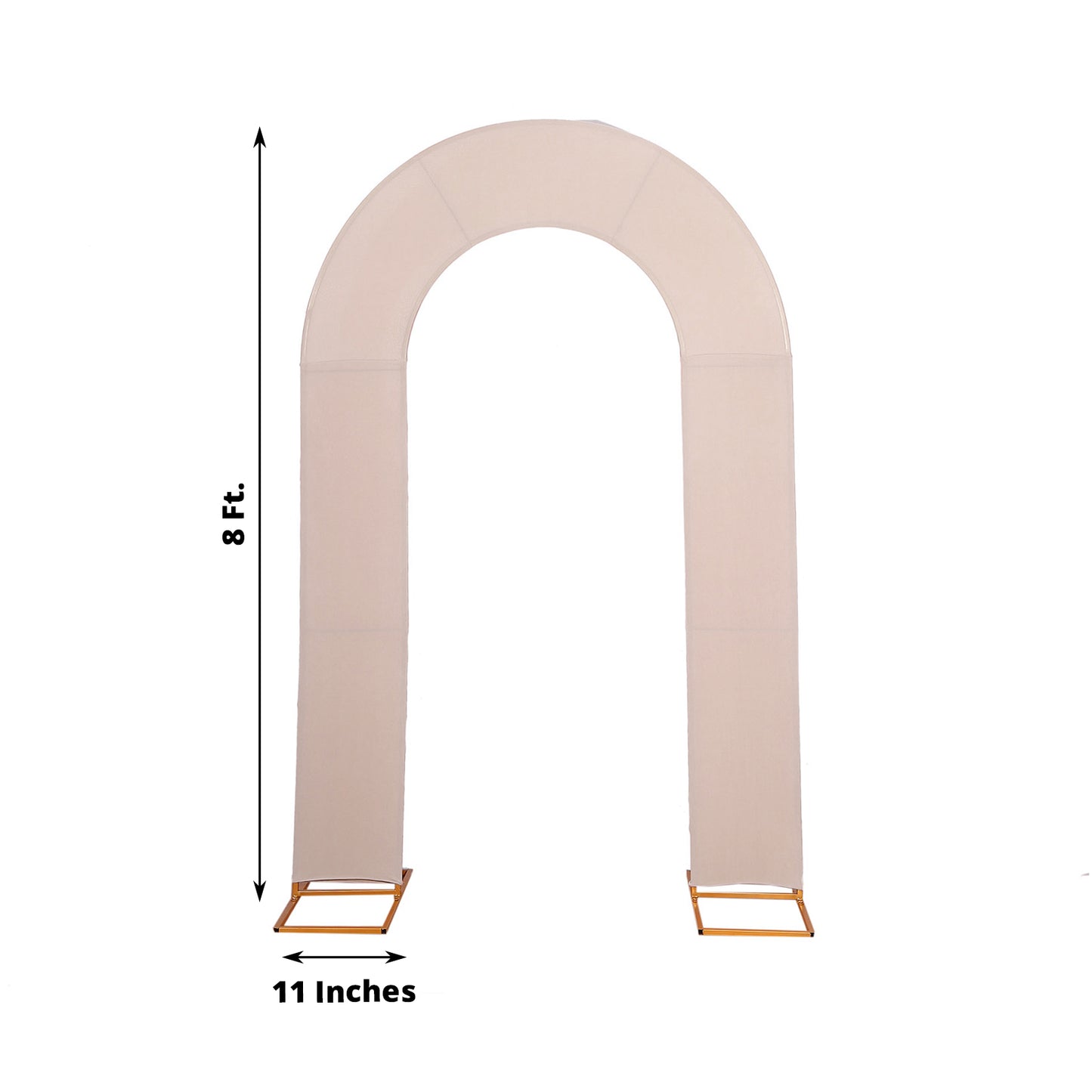 Nude spandex fitted wedding arch cover, 8ft tall, double-sided backdrop.