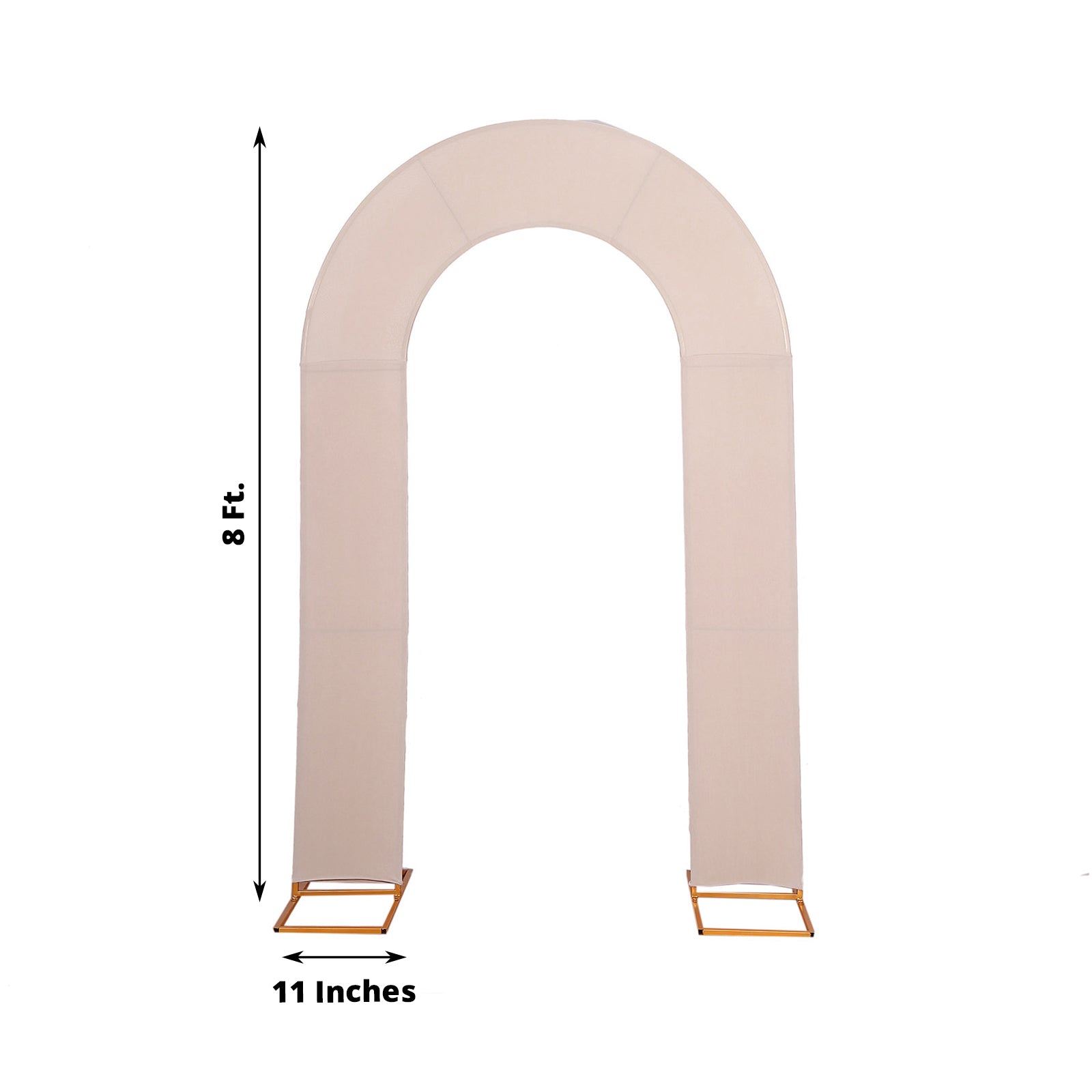Nude spandex fitted wedding arch cover, 8ft tall, double-sided backdrop.