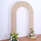 Nude spandex fitted wedding arch cover with floral arrangements.