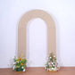 Nude spandex fitted open arch cover with floral arrangements.