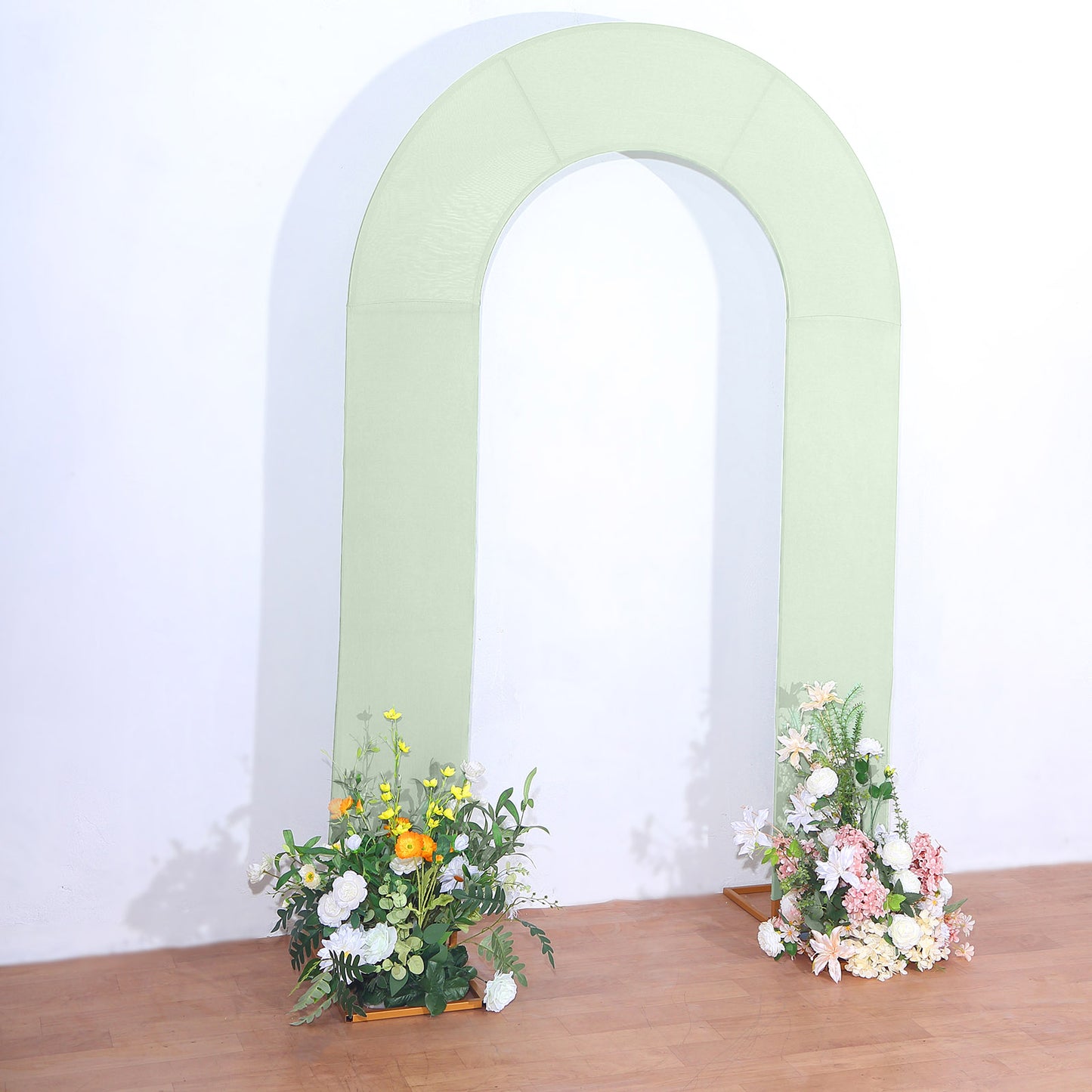 8ft Sage Green Spandex Fitted Open Arch Wedding Arch Cover, Double-Sided U-Shaped Backdrop Slipcover