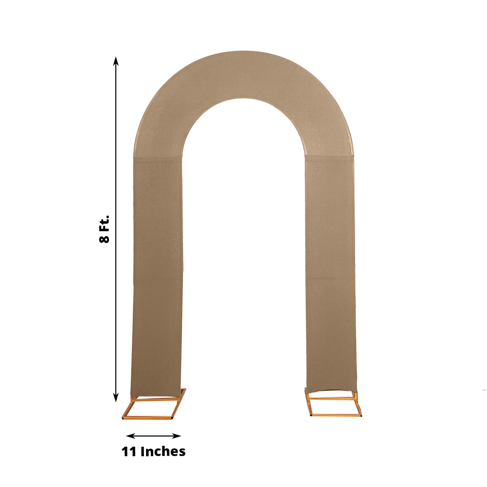 8ft taupe spandex fitted open arch cover for weddings.