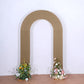 8ft taupe spandex fitted wedding arch cover with flowers.