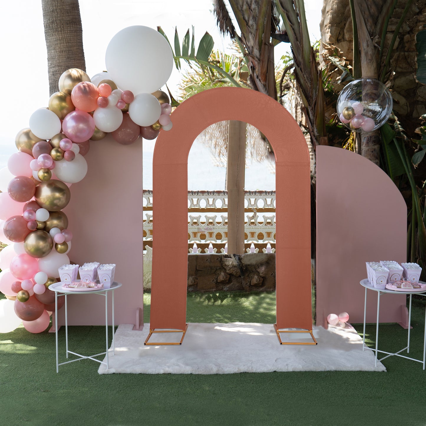 8ft Terracotta Spandex Fitted Wedding Arch Cover with U-Shaped Backdrop