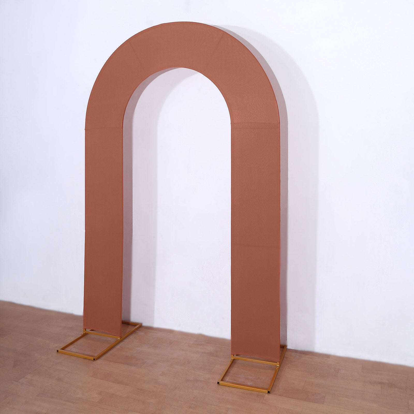 Terracotta spandex fitted wedding arch cover, double-sided U-shaped backdrop.