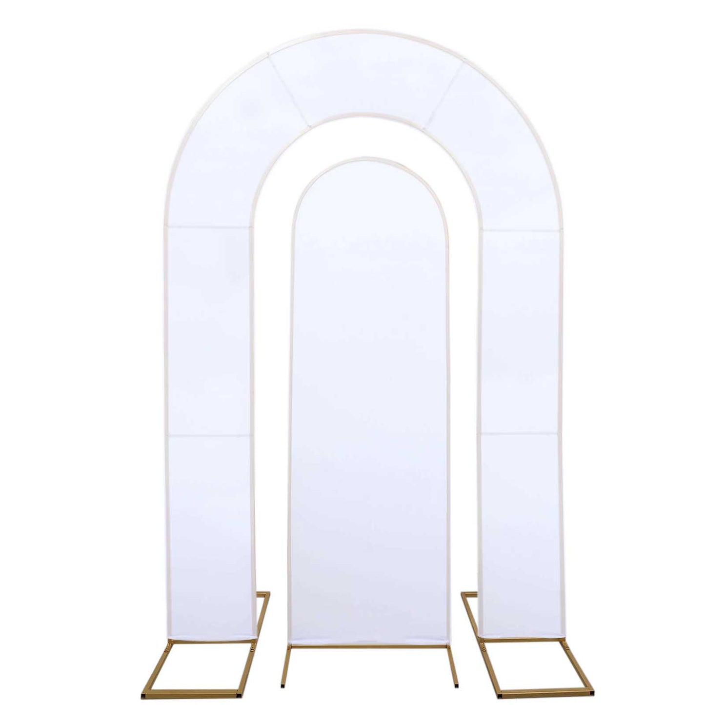Set of 2 White Spandex Fitted Wedding Arch Covers for Round Top and Double Arch Chiara Backdrop Stands - 6ft,8ft