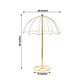 Gold metal umbrella flower stand for wedding table centerpiece.