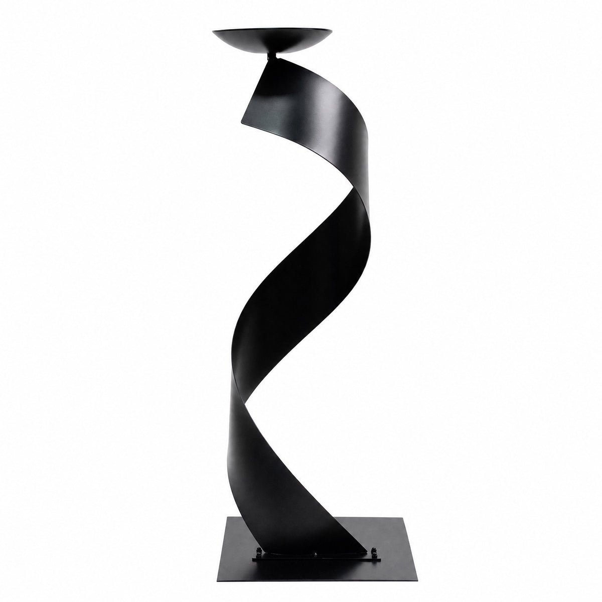 2 Pack Black Metal Floral Centerpiece Stands – Spiral Ribbon Design, 32" Tall with 7" Top Tray