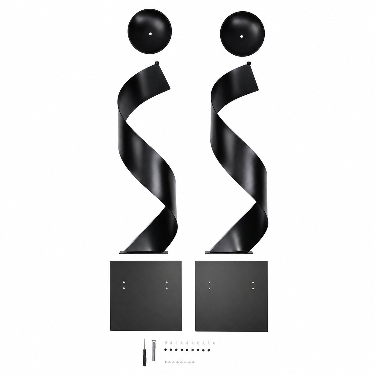 2 Pack Black Metal Floral Centerpiece Stands – Spiral Ribbon Design, 32" Tall with 7" Top Tray