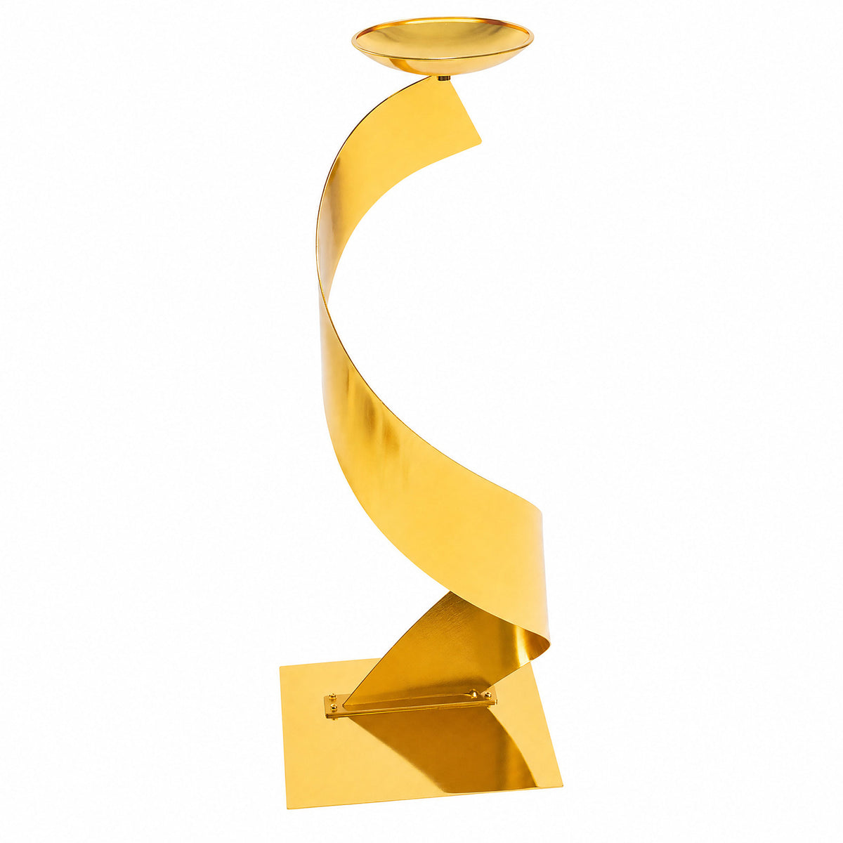 2 Pack Gold Metal Floral Centerpiece Stands – Spiral Ribbon Design, 32" Tall with 7" Top Tray