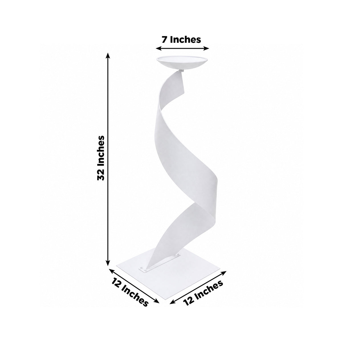2 Pack White Metal Floral Centerpiece Stands – Spiral Ribbon Design, 32" Tall with 7" Top Tray
