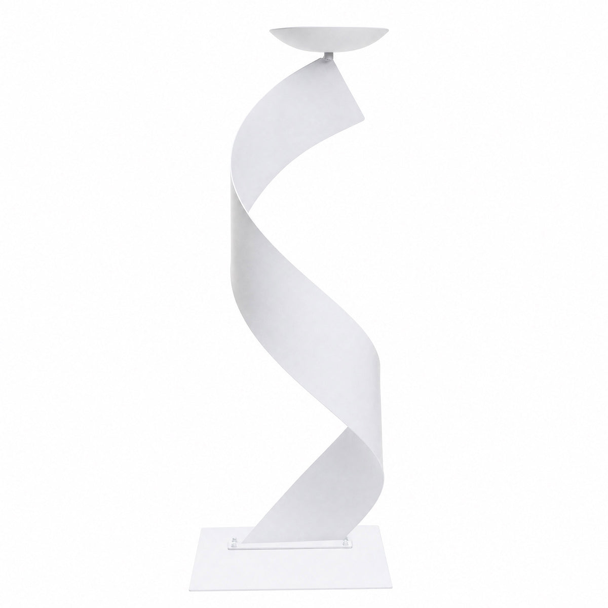 2 Pack White Metal Floral Centerpiece Stands – Spiral Ribbon Design, 32" Tall with 7" Top Tray