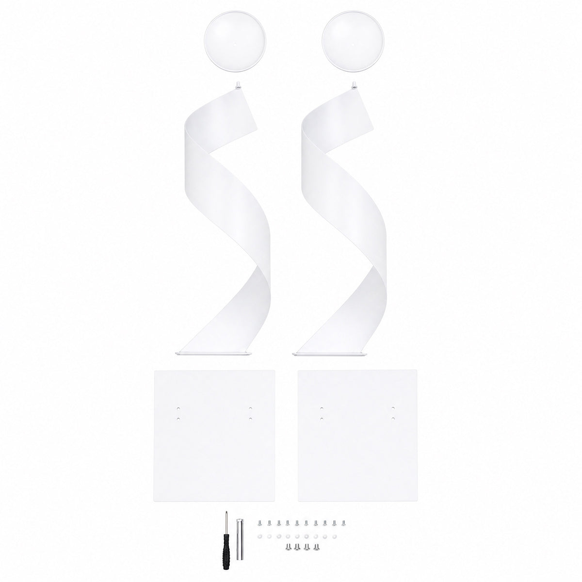 2 Pack White Metal Floral Centerpiece Stands – Spiral Ribbon Design, 32" Tall with 7" Top Tray
