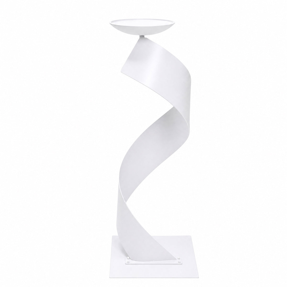 2 Pack White Metal Floral Centerpiece Stands – Spiral Ribbon Design, 32" Tall with 7" Top Tray