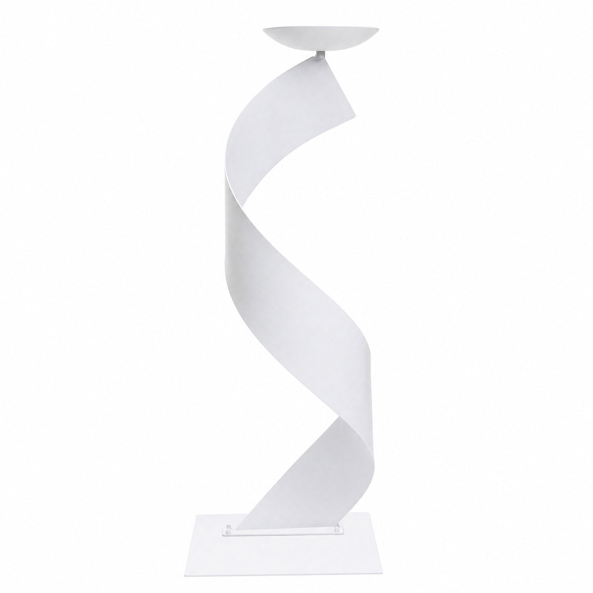 2 Pack White Metal Floral Centerpiece Stands – Spiral Ribbon Design, 32" Tall with 7" Top Tray