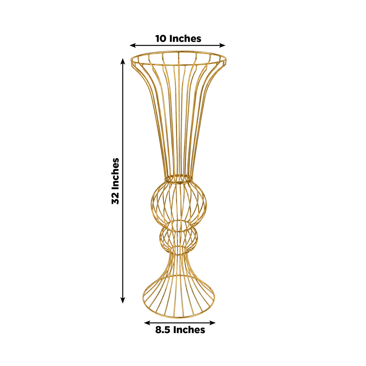 2 Pack 32" Metal Floral Stands, Double Orb Hourglass Trumpet Centerpiece Design, Gold - Table Center