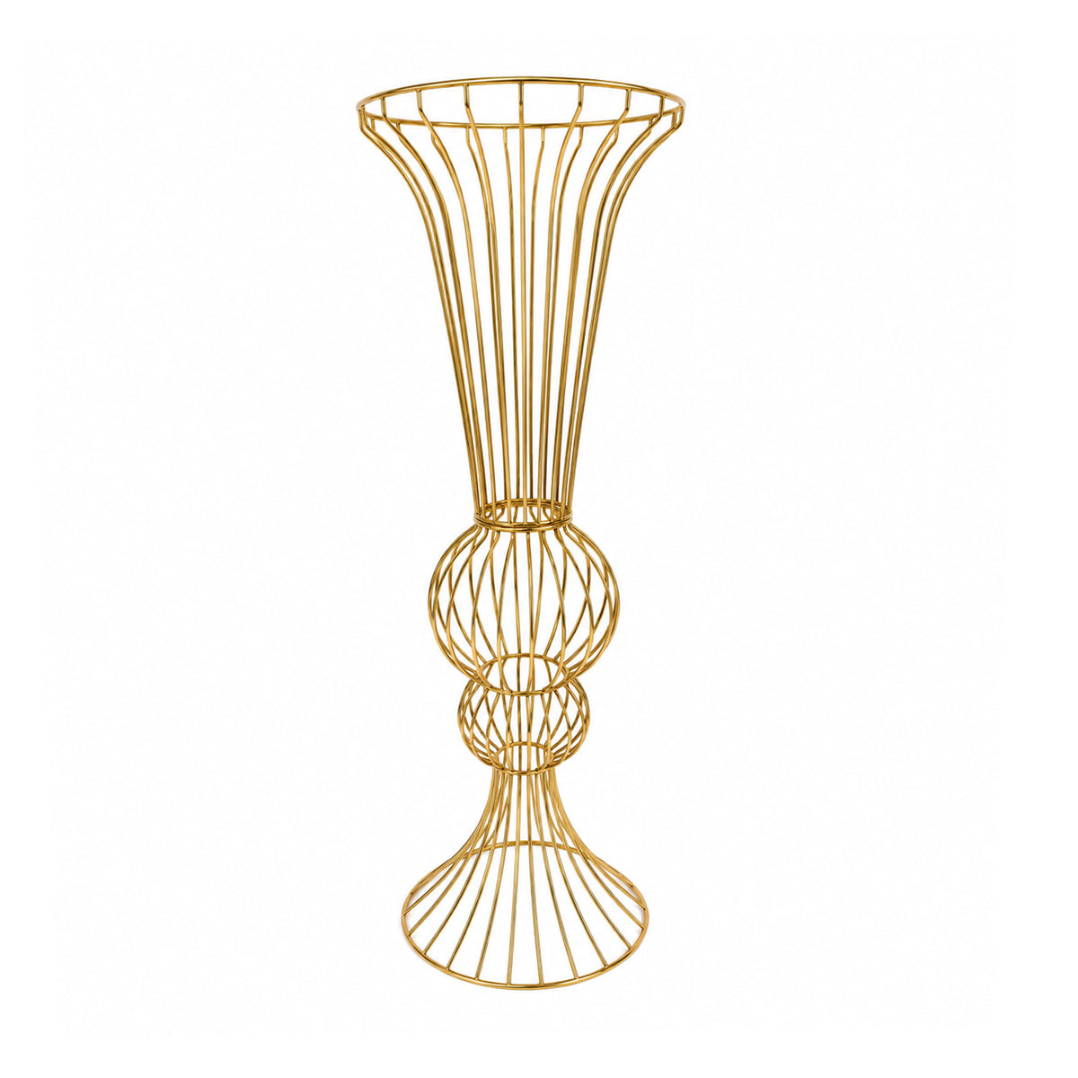 2 Pack 32" Metal Floral Stands, Double Orb Hourglass Trumpet Centerpiece Design, Gold - Table Center