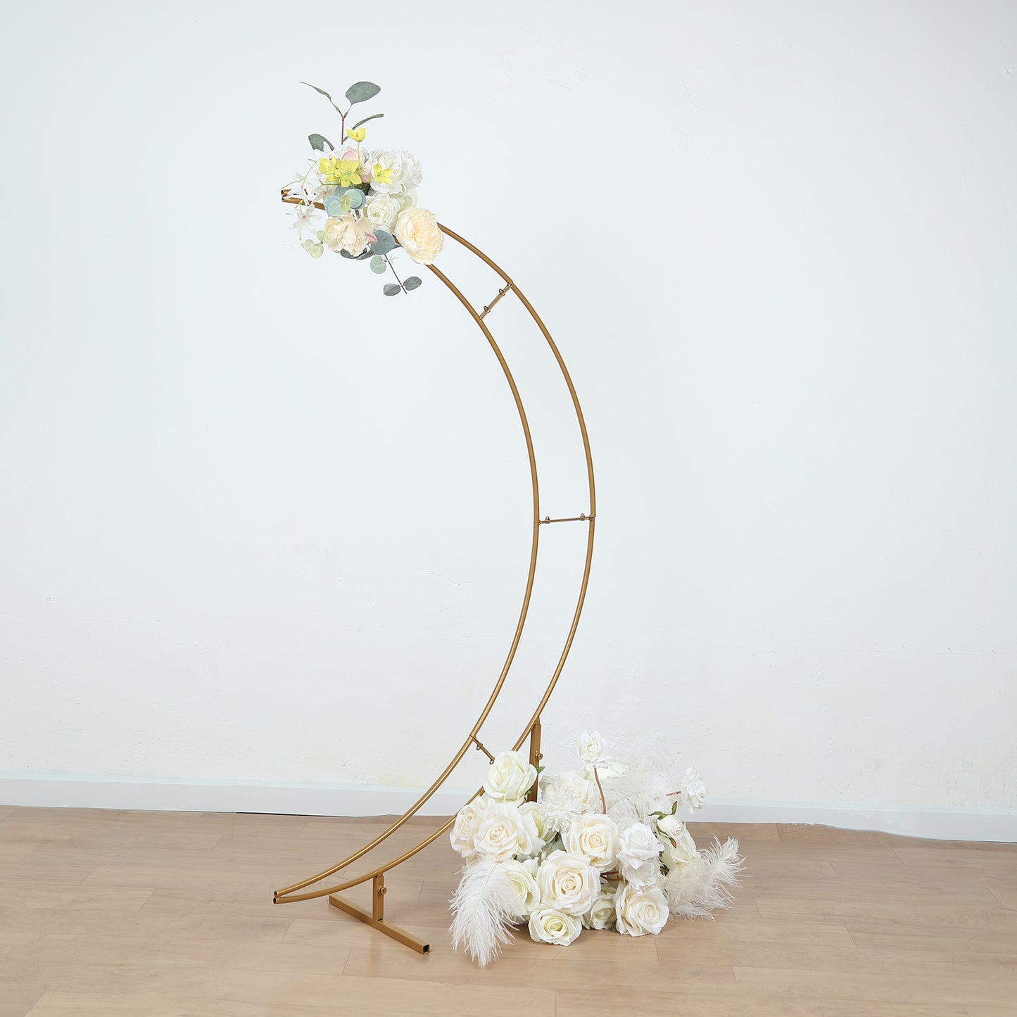 4ft Gold Metal Half Crescent Moon Wedding Arbor Frame, Table Top Centerpiece Curved Design Arch Flower Balloon Stand