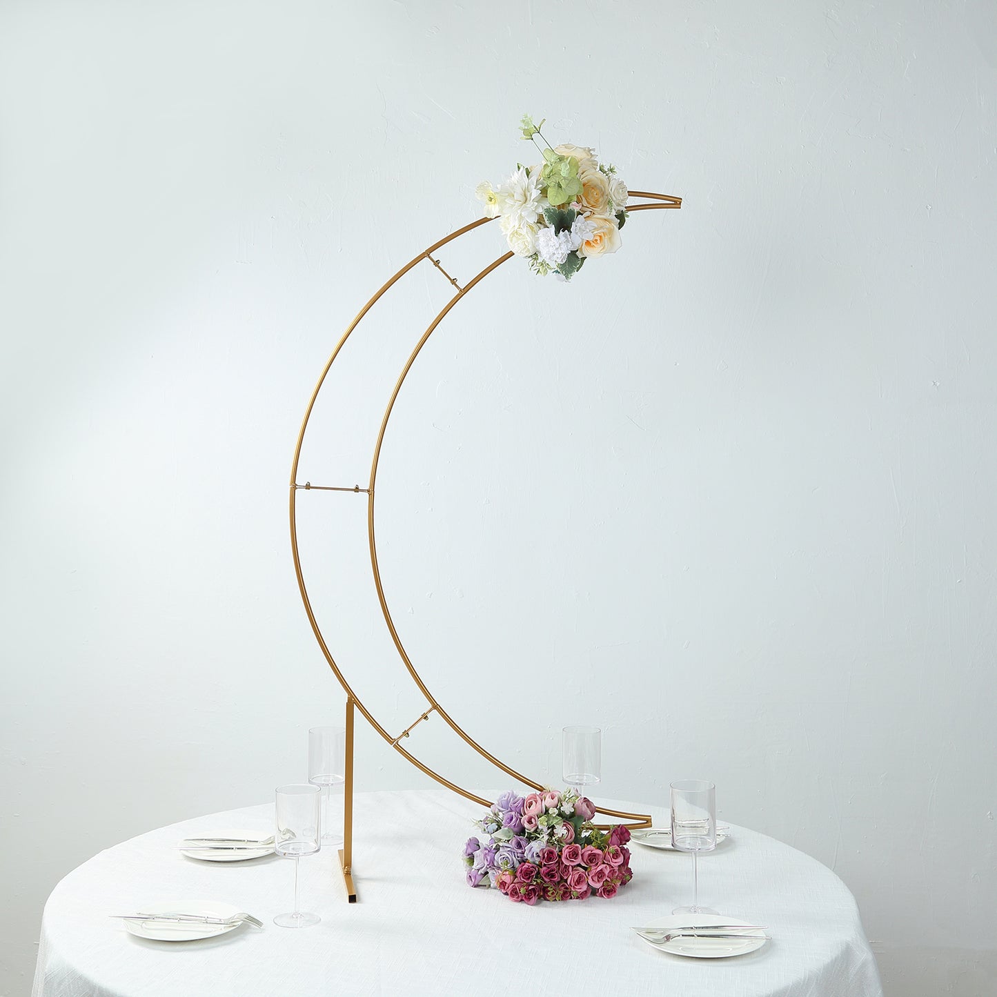 4ft Gold Metal Half Crescent Moon Wedding Arbor Frame, Table Top Centerpiece Curved Design Arch Flower Balloon Stand