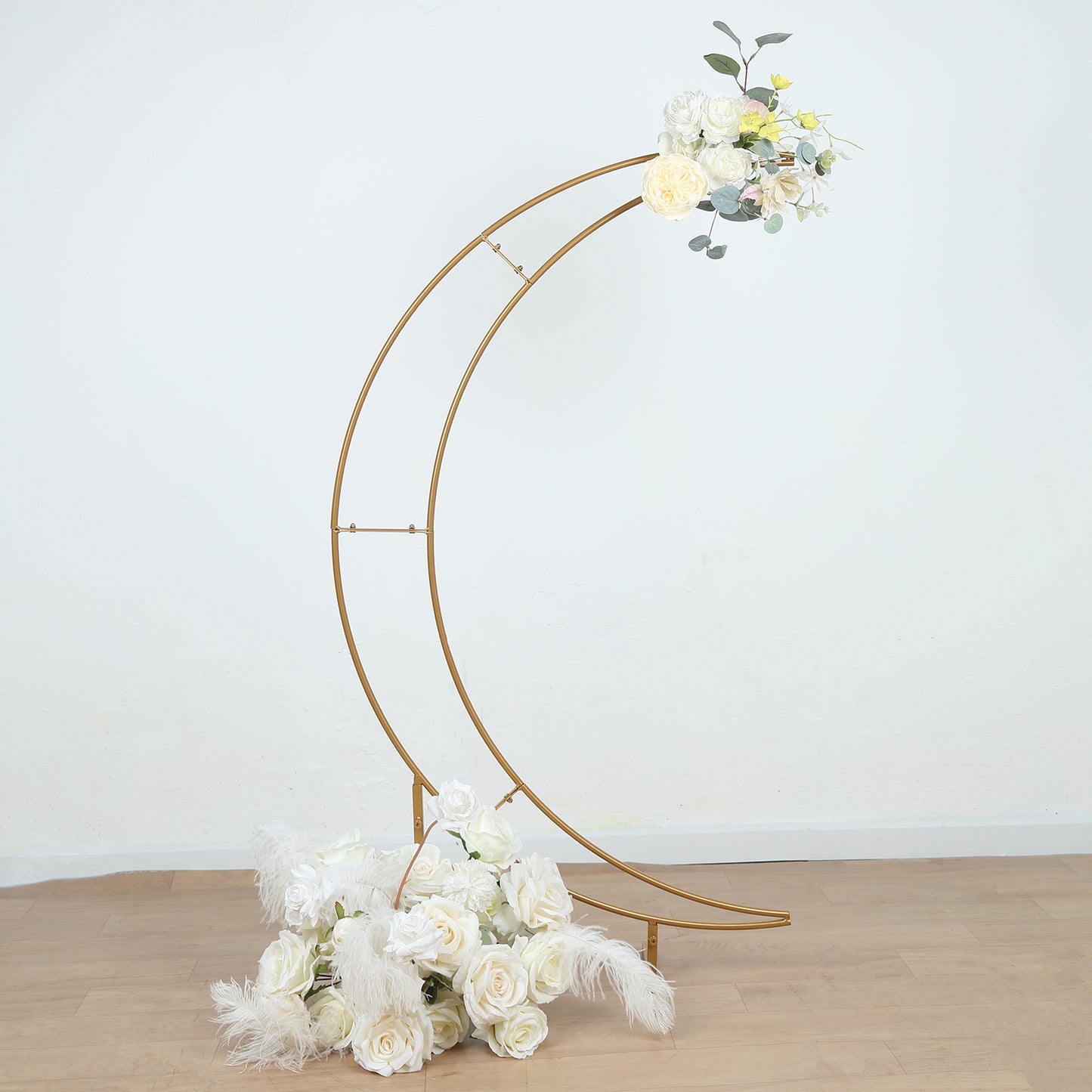 4ft Gold Metal Half Crescent Moon Wedding Arbor Frame, Table Top Centerpiece Curved Design Arch Flower Balloon Stand