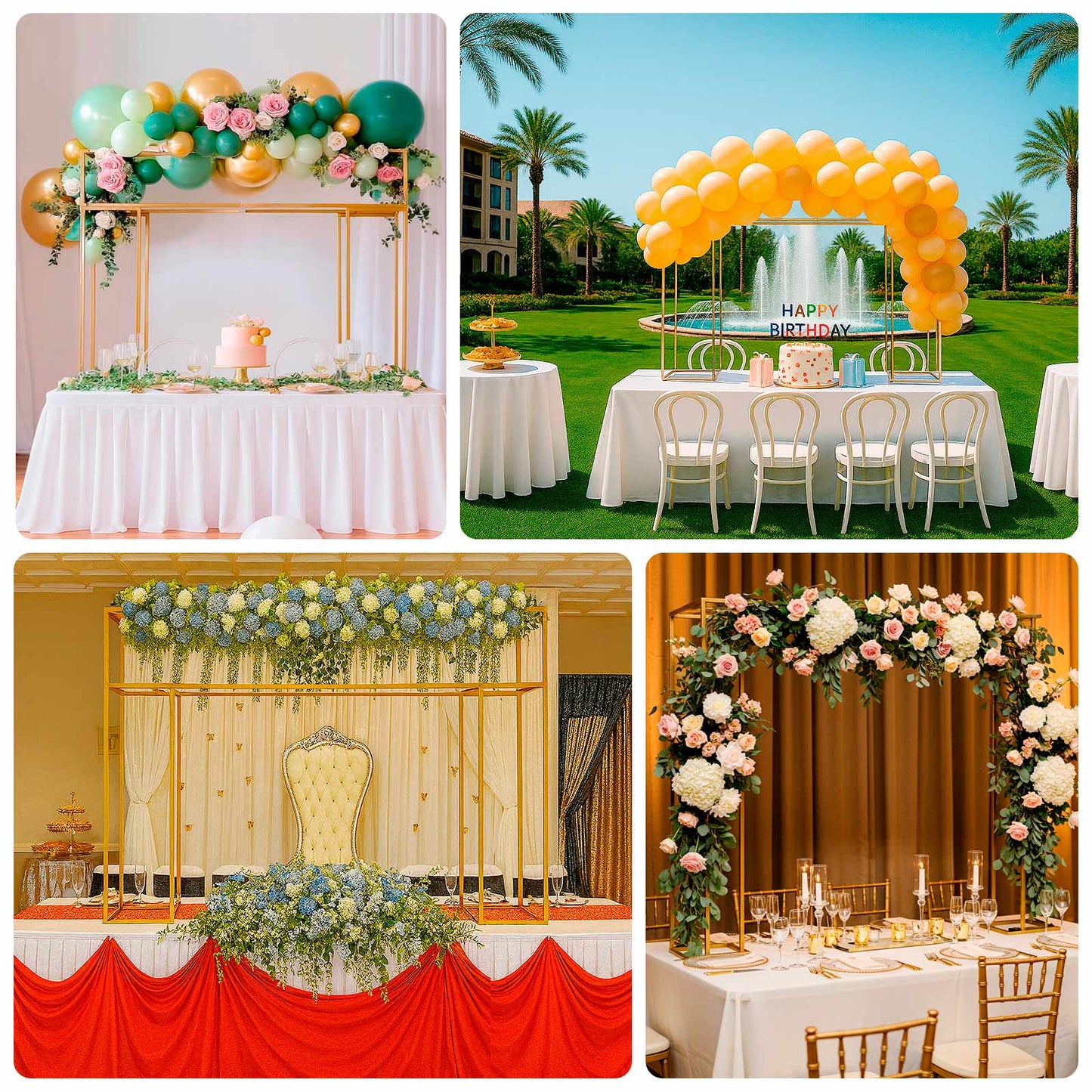 5ft Over the Table Stand in Gold, Freestanding Rectangular Double Frame Over the Table Rod for Floral Balloon Décor
