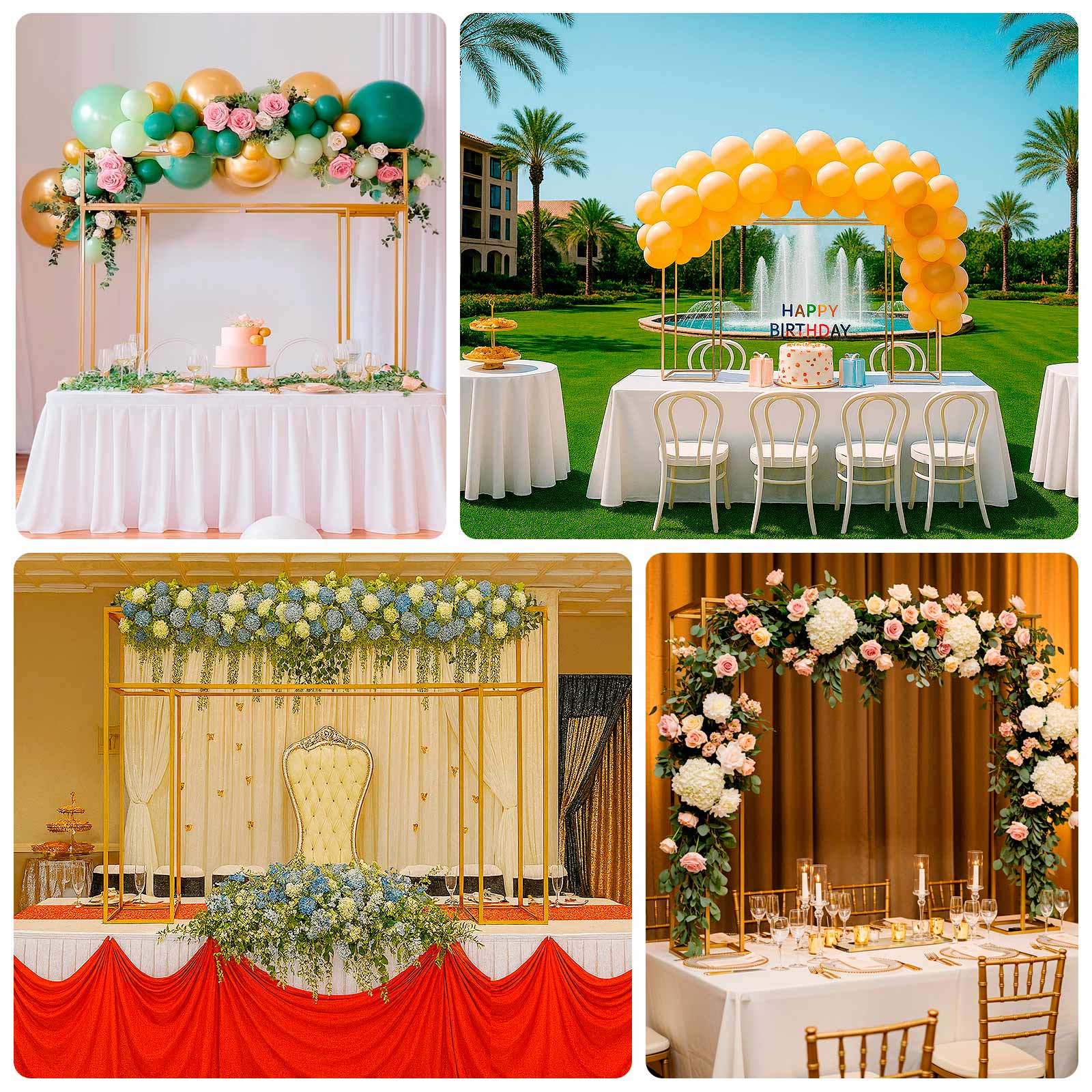 5ft Over the Table Stand in Gold, Freestanding Rectangular Double Frame Over the Table Rod for Floral Balloon Décor