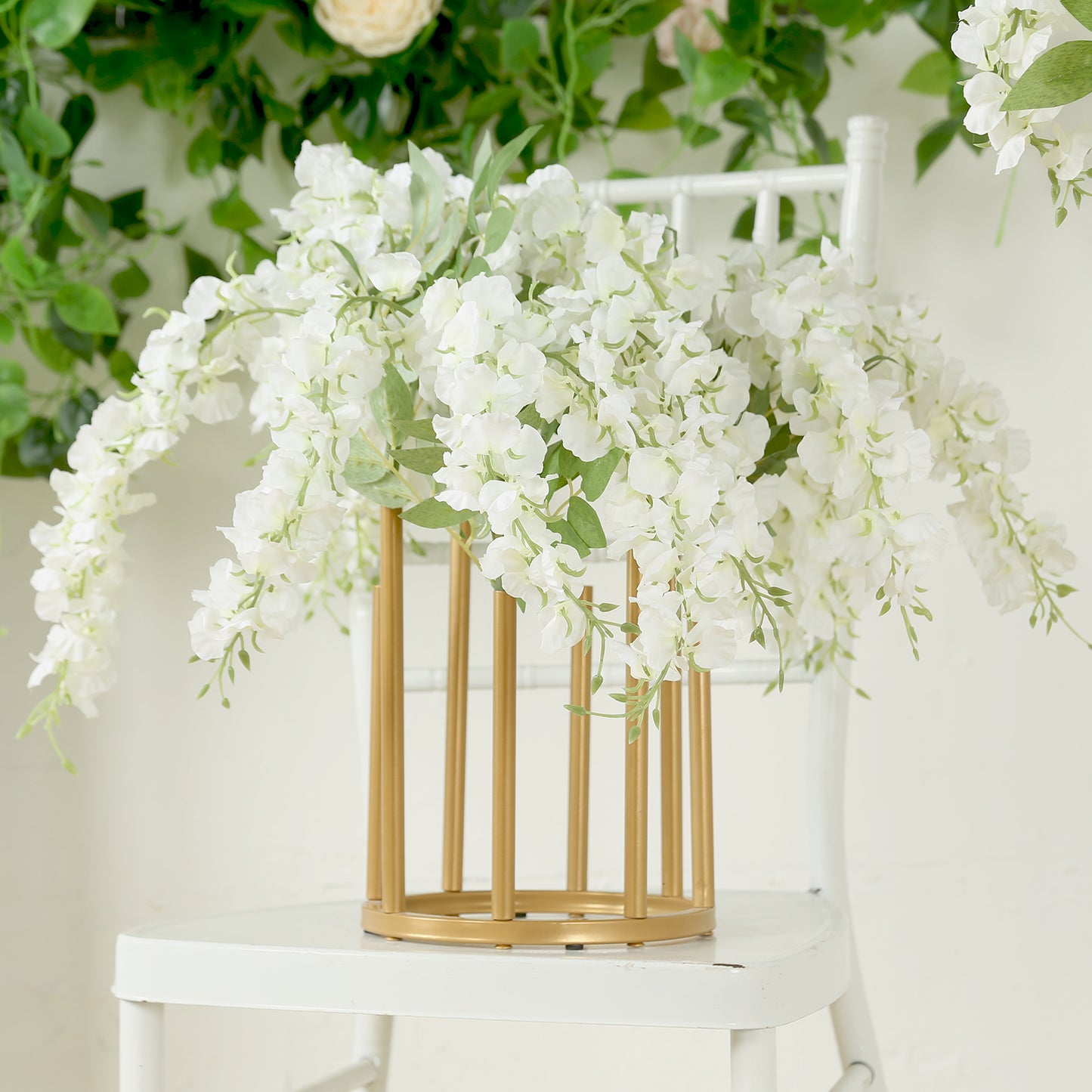 10" Gold Metal 8-Tubes Single Stemmed Flower Vase Centerpiece with Hollow Round Base, Minimalist Style Bud Vase For Floral Arrangements