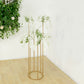 4ft Tall Gold Metal Single Stem Flower Vase in Minimalist Style, 6-Tubes Table Centerpiece Stand for Floral Arrangements with Hollow Round Base