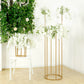4ft Tall Gold Metal Single Stem Flower Vase in Minimalist Style, 6-Tubes Table Centerpiece Stand for Floral Arrangements with Hollow Round Base
