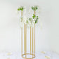 4ft Tall Gold Metal Single Stem Flower Vase in Minimalist Style, 6-Tubes Table Centerpiece Stand for Floral Arrangements with Hollow Round Base