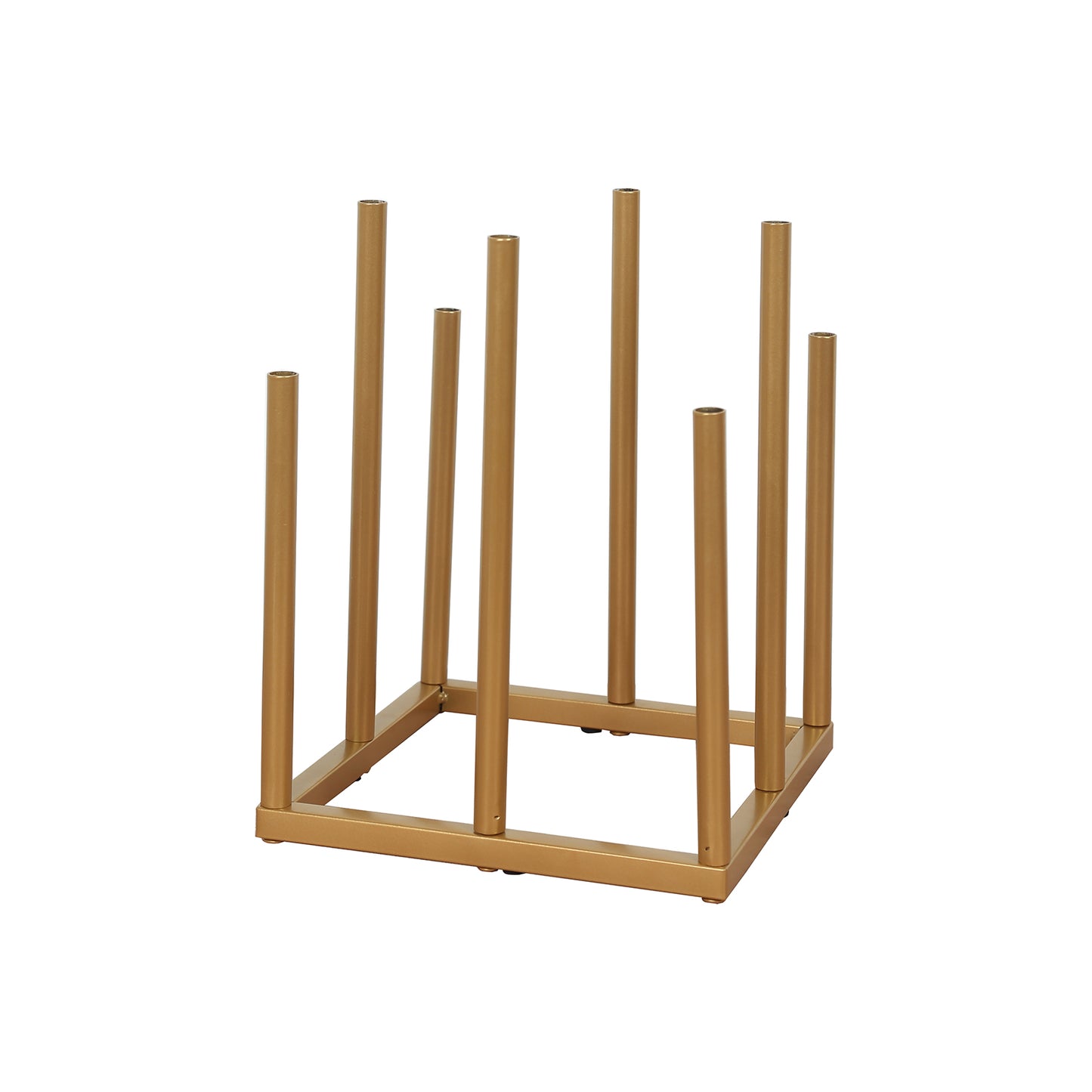 10" Gold Metal 8-Tubes Single Stemmed Flower Vase Centerpiece with Hollow Square Base, Minimalist Style Bud Vase For Floral Arrangements