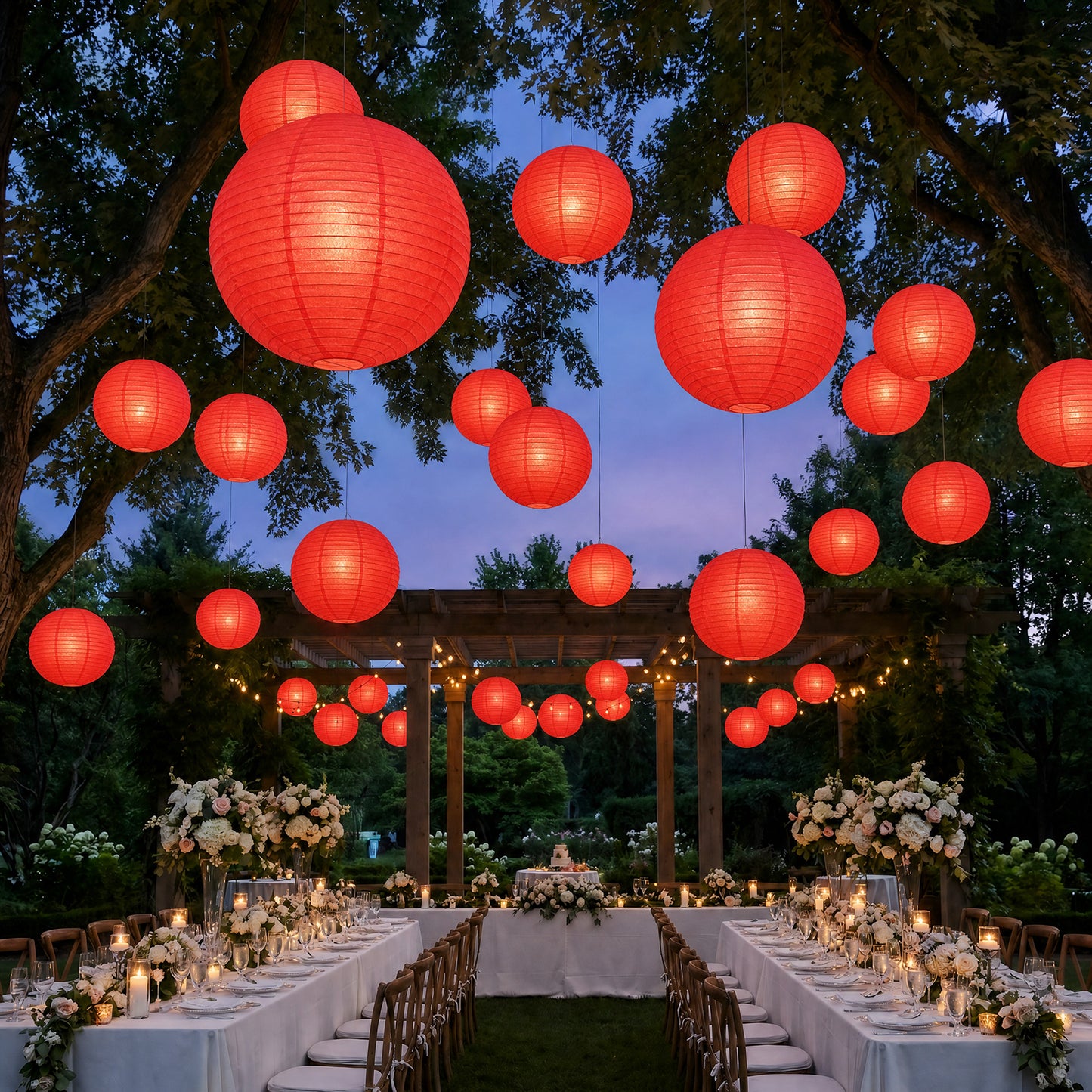 10 Pack Red Round Hanging Paper Lanterns, 30" Chinese Sky Lanterns for Wedding, Party & Event Decora