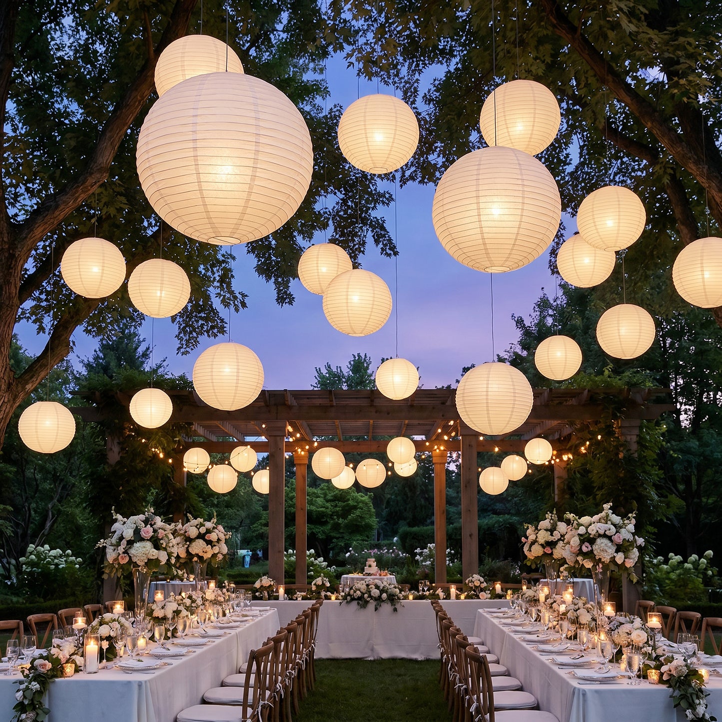 10 Pack White Round Hanging Paper Lanterns, 30" Chinese Sky Lanterns for Wedding, Party & Event Deco