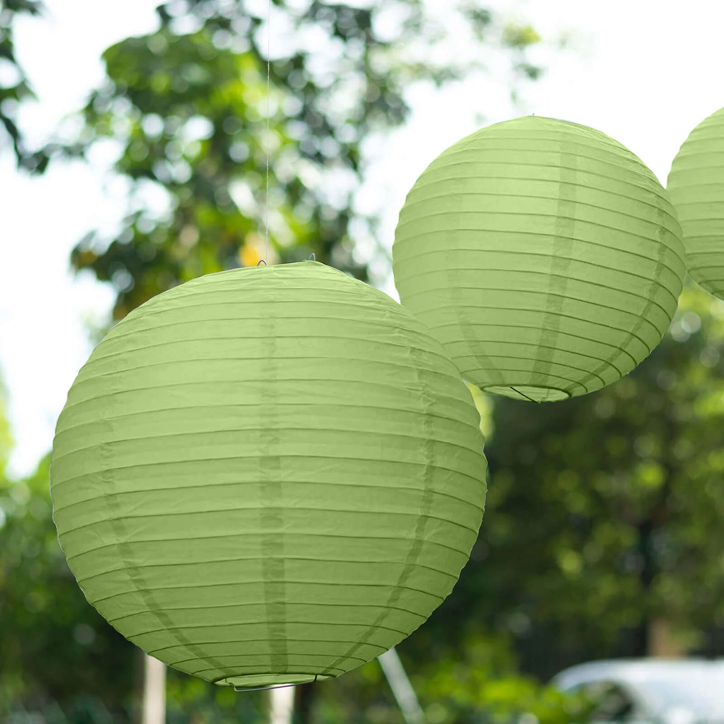 Set of 8 Sage Green Hanging Paper Lanterns, Decorative Round Chinese Sky Lanterns, Assorted Sizes  - 6",8",10",14"