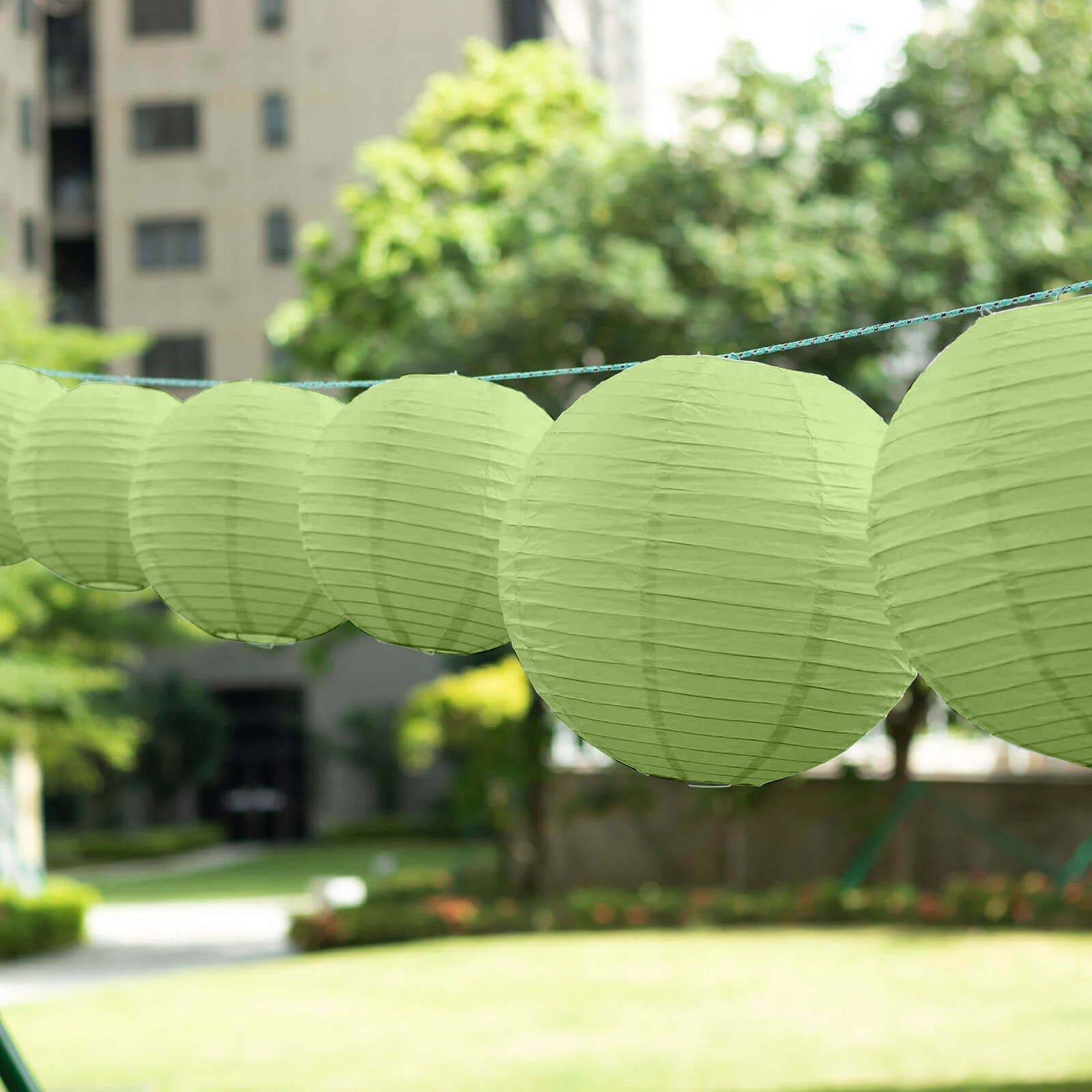 8-pk 6-14in Sage Green Hanging Paper Lanterns | TCFLinen