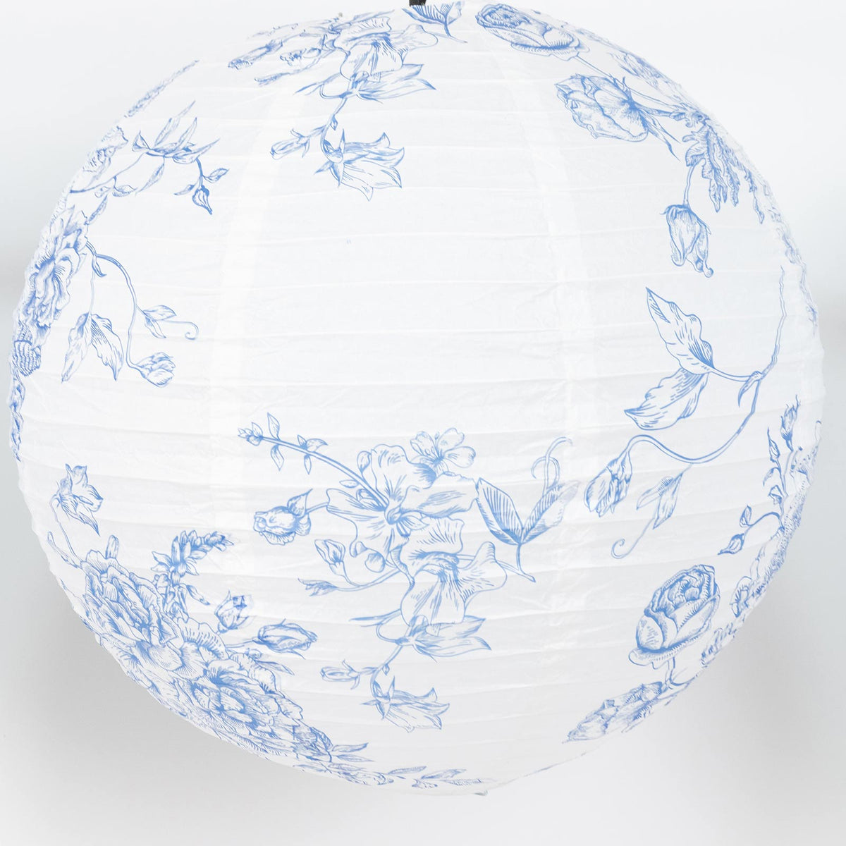 Set of 3 Hanging Paper Lanterns, 16", 18", 20" - French Toile White with Blue Floral Decorative Lamp