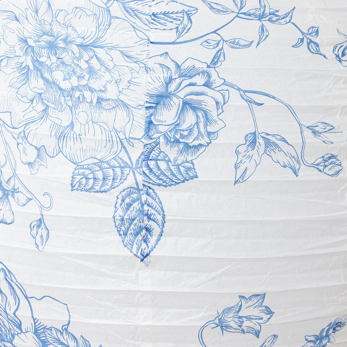 Set of 3 Hanging Paper Lanterns, 16", 18", 20" - French Toile White with Blue Floral Decorative Lamp
