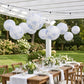 Set of 3 Hanging Paper Lanterns, 16", 18", 20" - French Toile White with Blue Floral Decorative Lamp