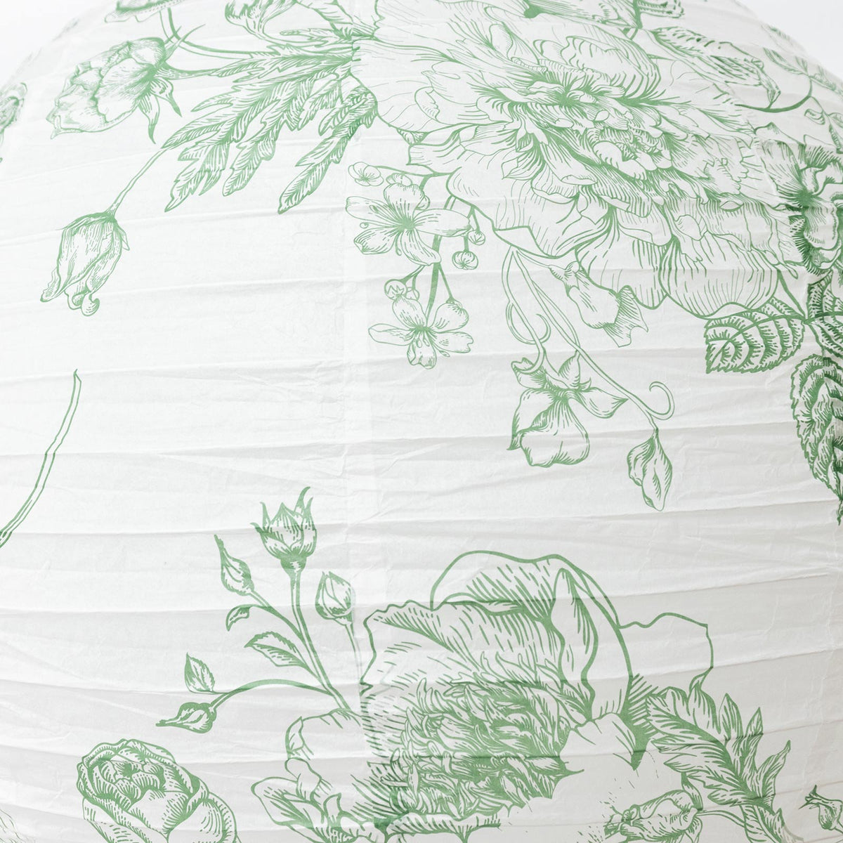 Set of 3 Hanging Paper Lanterns, 16", 18", 20" - French Toile White with Sage Green Floral Decorativ