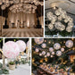 White paper lanterns with pink floral pattern, set of 8, decorative hanging lights.