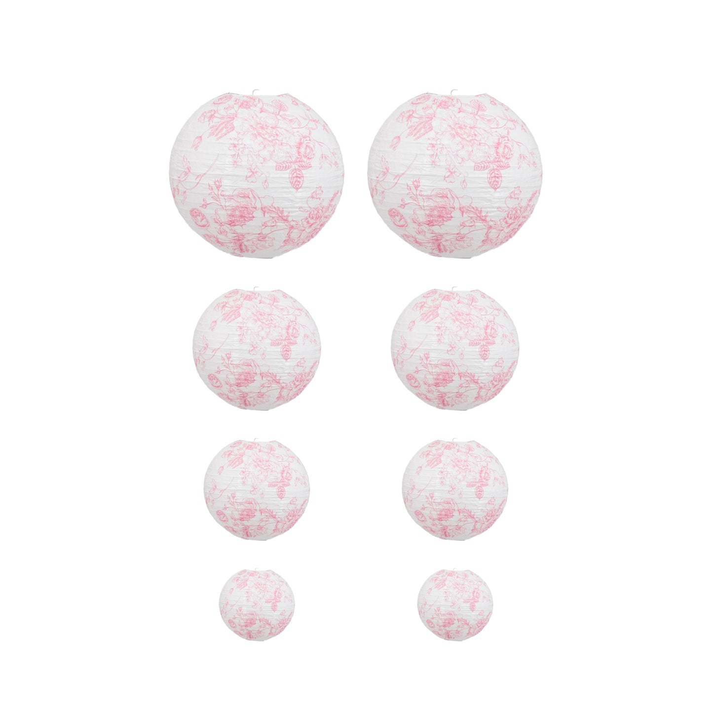 White and pink floral hanging paper lanterns set of 8.