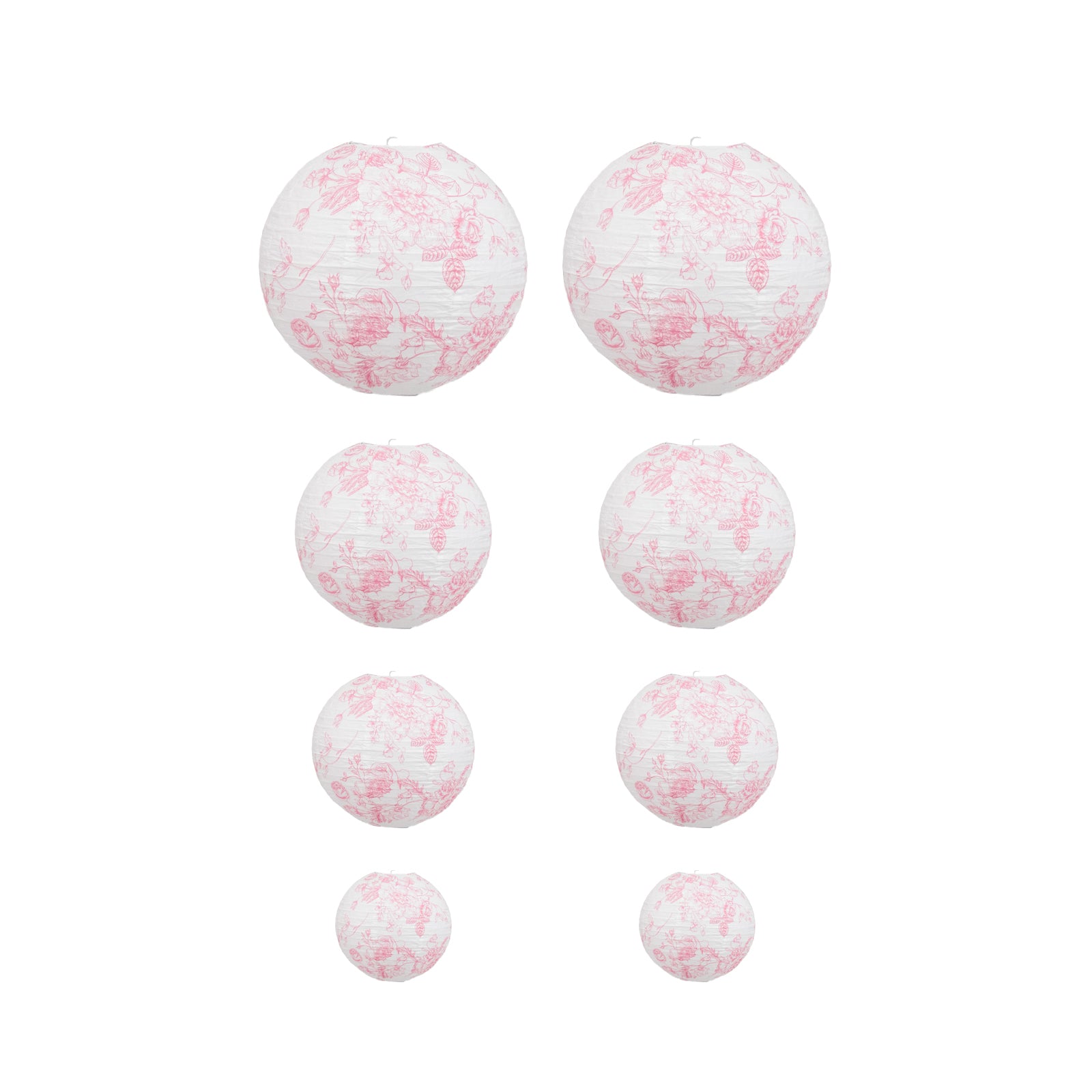White and pink floral hanging paper lanterns set of 8.