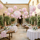 White and pink floral hanging paper lanterns for decorative events.