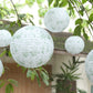 Set of 8 White Sage Green Hanging Chinese Lanterns in French Toile Floral Pattern, Festival Paper Lanterns - 6",8",10",14"